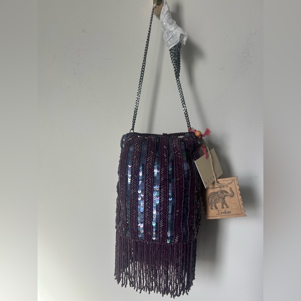 Viral Beaded Purple bucket crossbody Bag